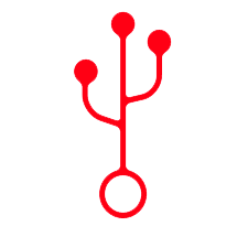 Un icono rojo de un puerto USB sobre un fondo blanco.