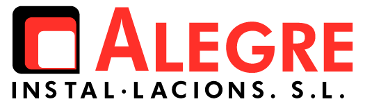 Un logotipo rojo y negro para alegre instalaciones sl