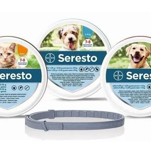 Tres botellas de seresesto para gatos y perros