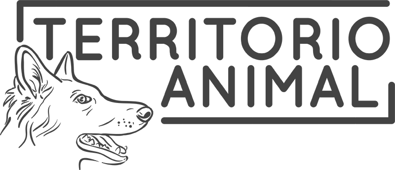Un logotipo en blanco y negro para territorio animal con el dibujo de un perro.