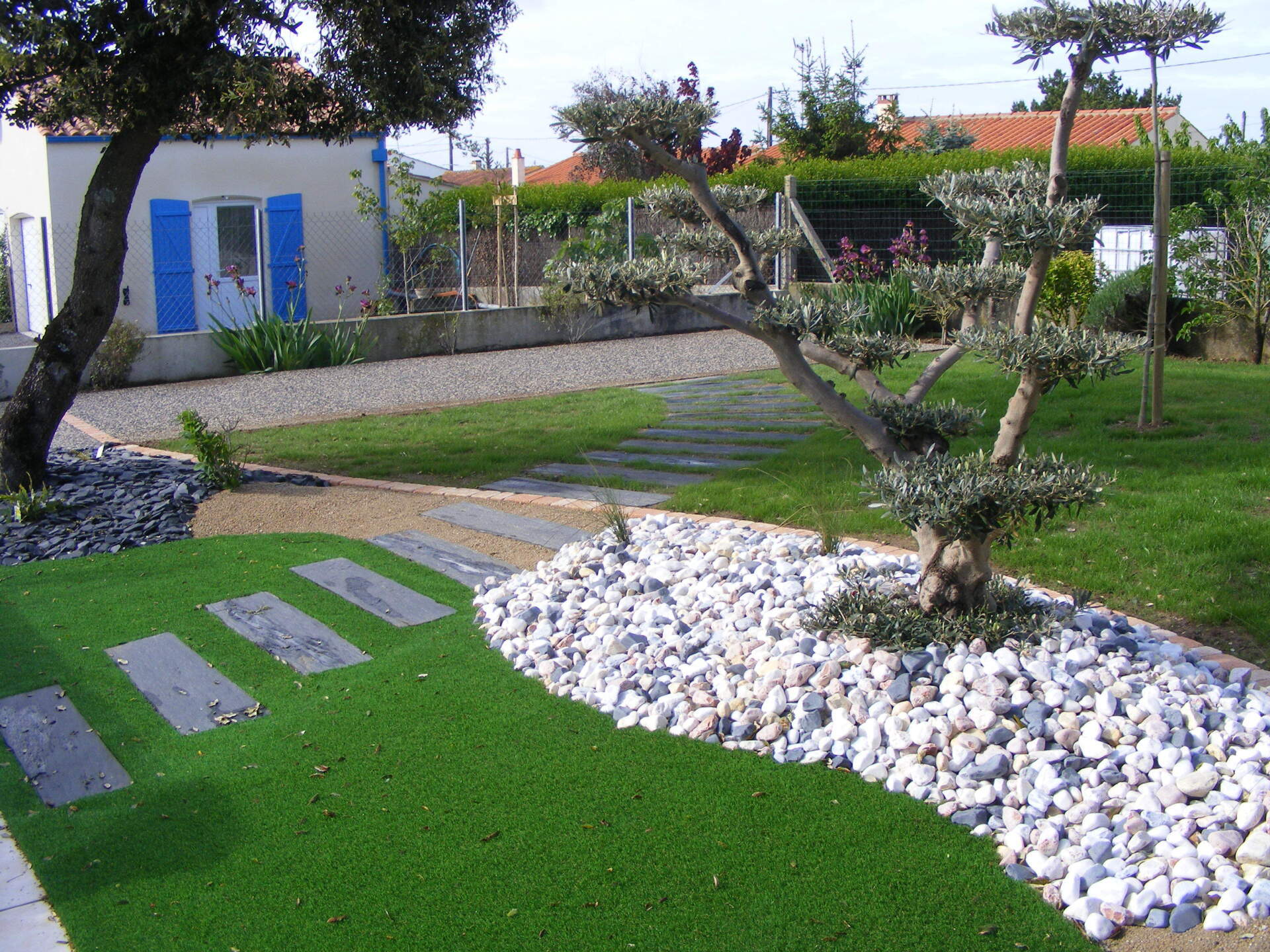 Jardin aménagé avec olivier en nuage