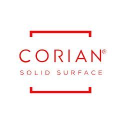 Es un logotipo para una empresa llamada Corian Solid Surface.