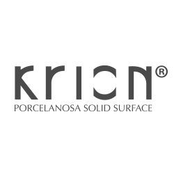 Un logotipo en blanco y negro para Krion Porcelanosa Solid Surface.
