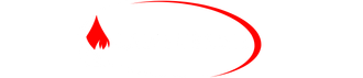 Un cercle rouge avec une flamme au milieu sur fond blanc.