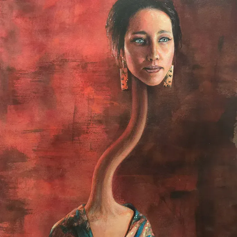 Un cuadro de una mujer con el cuello largo.