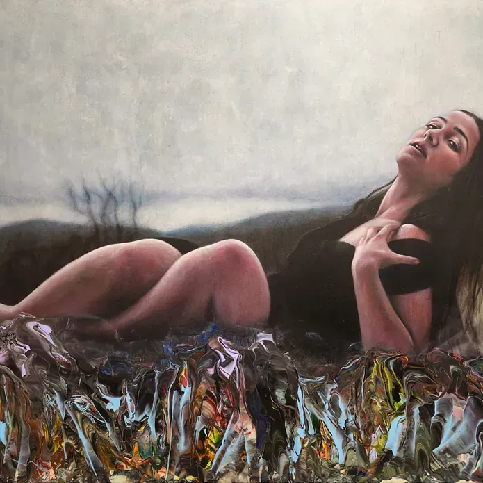 Un cuadro de una mujer acostada con los ojos cerrados.