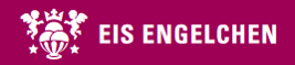 Weißer Schriftzug „EIS ENGELCHEN“ mit einem rosa Eiscreme-Logo auf magentafarbenem Hintergrund