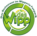 Logo für Das Wipp, ein grünes, kreisförmiges Restaurantlogo mit weißer Schrift und einem Gabelsymbol