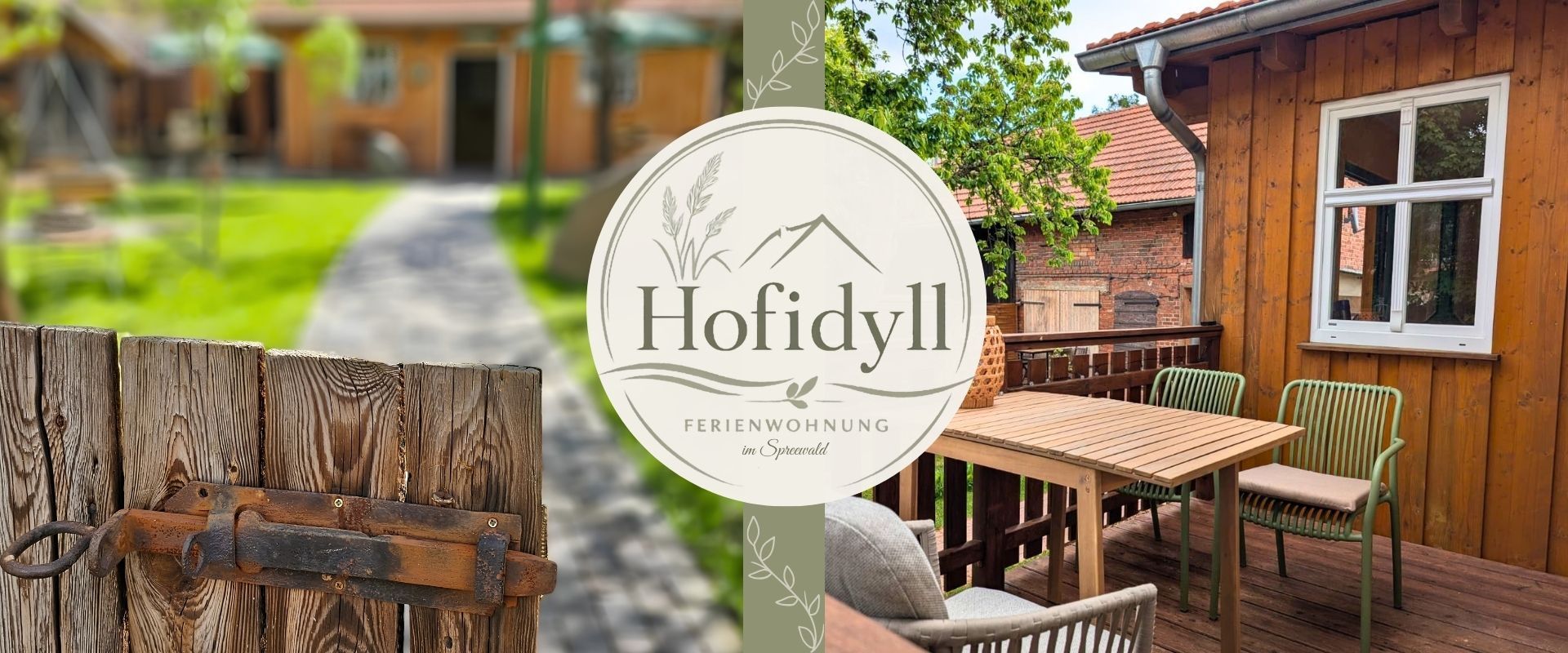 Dekobild, Außenansichten Hof und Terrasse sowie Logo