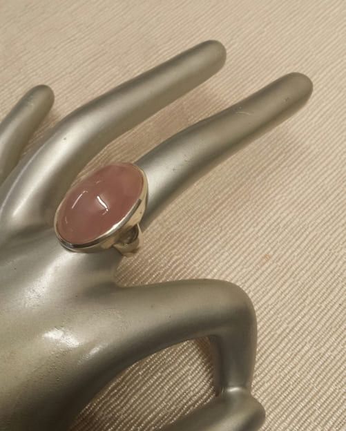 925er Silberring mit Rosenquarz, super Farbe