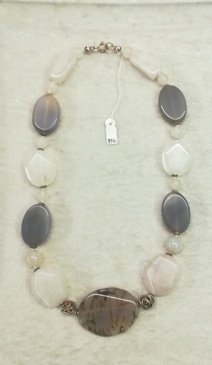 Collier mit Achat, Silberteile und 925er SV