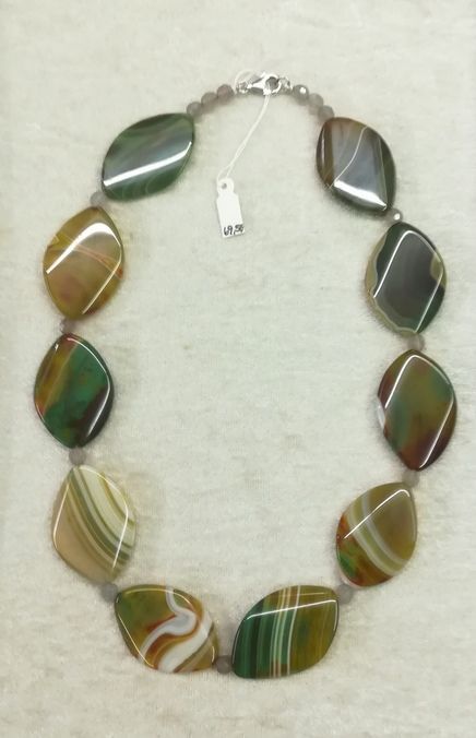 Collier mit bunten Achat und 925er Silber Verschluss