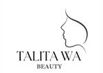 Logotipo de Talita Wa Beauty, con un perfil facial estilizado y texto debajo.