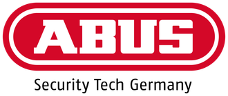Das ABUS-Logo in Rot und Weiß mit dem Slogan „Security Tech Germany“ darunter