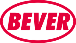 BEVER-Logo in fetten roten Buchstaben innerhalb einer roten ovalen Umrandung auf weißem Hintergrund