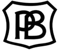 Schwarz-weißes PB-Monogramm innerhalb eines wellenförmigen rechteckigen Rahmens
