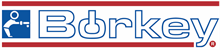 Das blau-weiße Borkey-Logo zeigt ein kleines Symbol einer Person an einem Schreibtisch.
