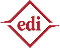 Rotes Edi-Logo innerhalb einer roten Rautenkontur auf weißem Hintergrund