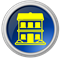 Gelbes Haus-Symbol auf blauem, kreisförmigem Hintergrund