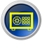 Blaues Symbol für ein elektronisches Gerät mit gelb umrandetem Bildschirm und Tastenfeld, das einem Taschenrechner oder einer Tastaturanzeige ähnelt.