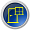 Blaues und gelbes Fenstersymbol über einem Grundriss/Raster