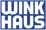 WINK HAUS-Logo in fetter weißer Schrift auf blauem Hintergrund