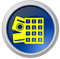 Blaues kreisförmiges Symbol mit gelber Tastatur, Kamera und Zifferntasten 1–9, *, 0, #