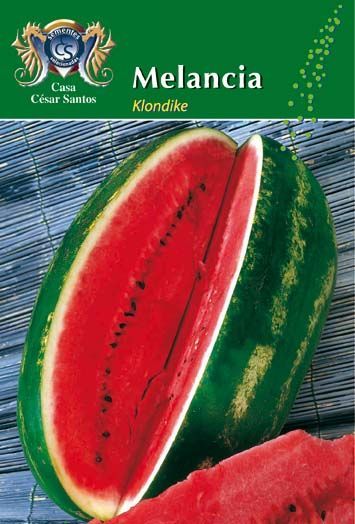 Melancia Kionde seed packet with a sliced red watermelon and green rind on a green background