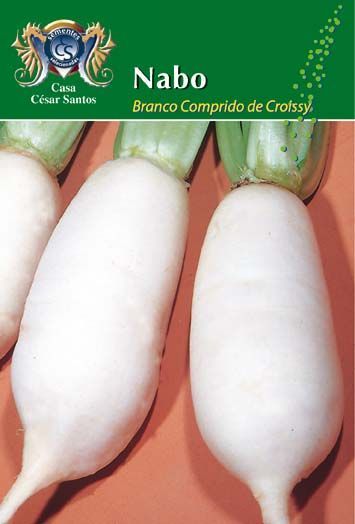 Package label showing white daikon radishes labeled “Nabo” on a green background