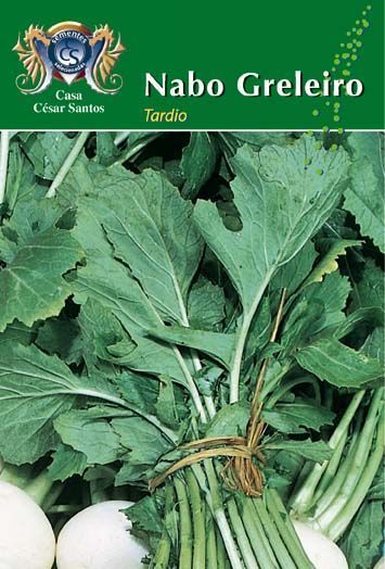 Nabo Greleiro seed packet showing green leafy turnips and white roots on a green background
