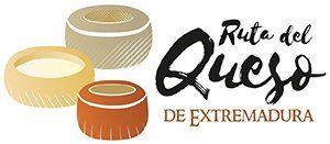 Un logotipo para la ruta del queso de extremadura con tres tipos diferentes de queso.