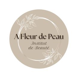 Logo for A Fleur de Peau Institut de Beauté: beige circle with white floral line art and dark brown serif text.