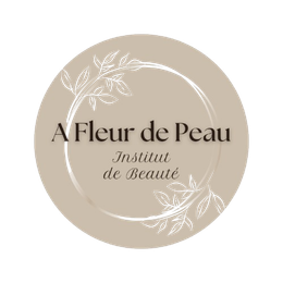 Logo for A Fleur de Peau Institut de Beauté: beige circle with white floral line art and dark brown serif text.