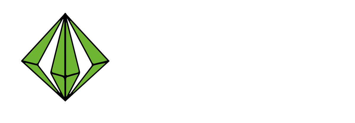 Un diamante verde con un contorno negro sobre un fondo blanco.