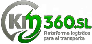 KM360.SL logo with green and gray text, &ldquo;Plataforma log&iacute;stica para el transporte&rdquo; tagline.