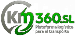 KM360.SL logo with green and gray text, &ldquo;Plataforma log&iacute;stica para el transporte&rdquo; tagline.