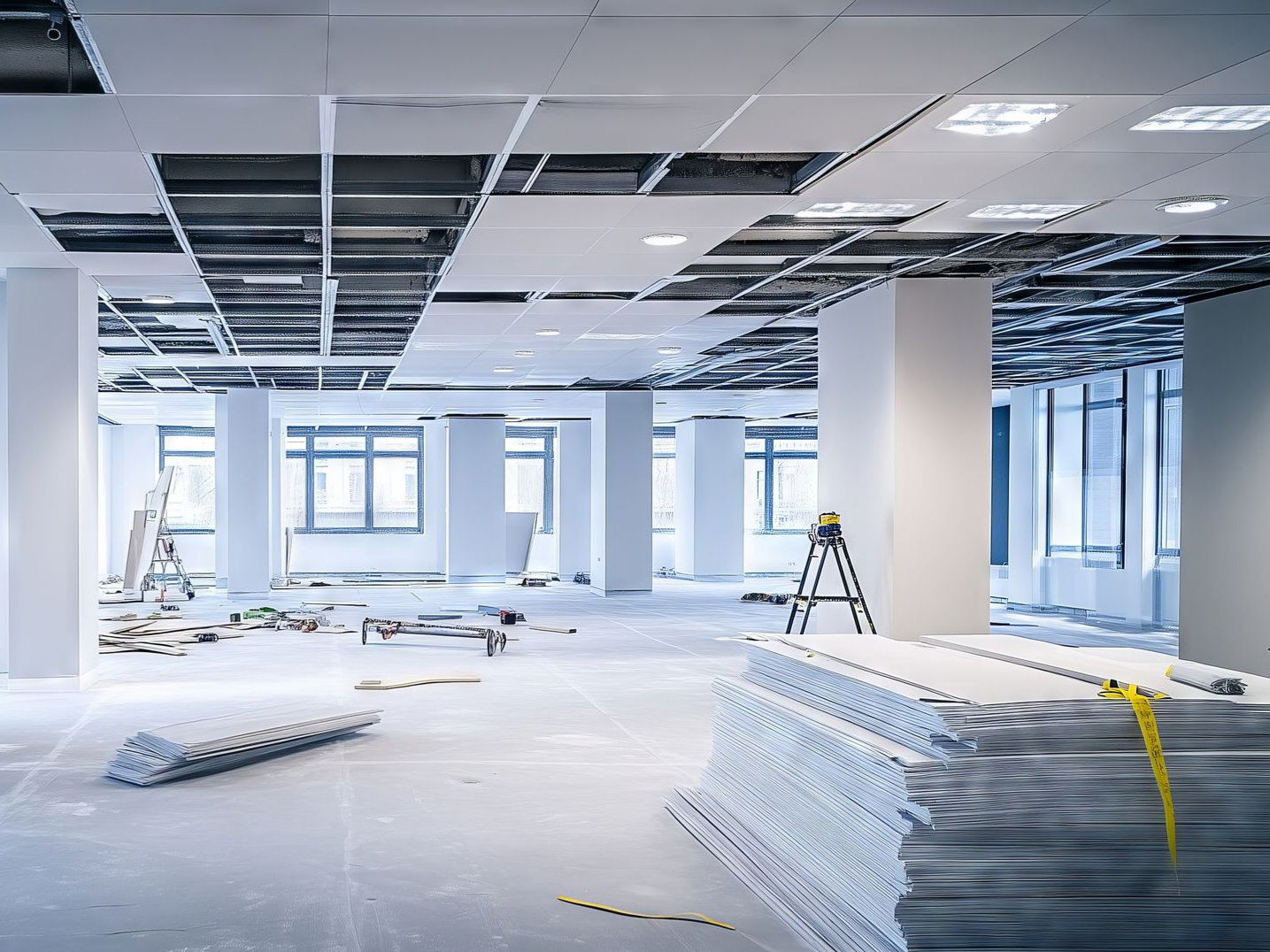 Intérieur d'un bureau en construction.