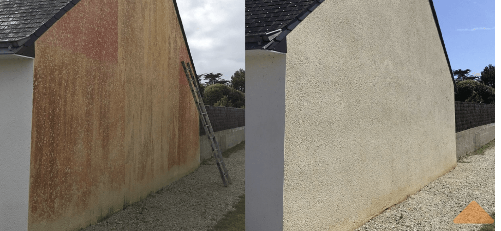 Avant après d'un côté d'une maison repeinte