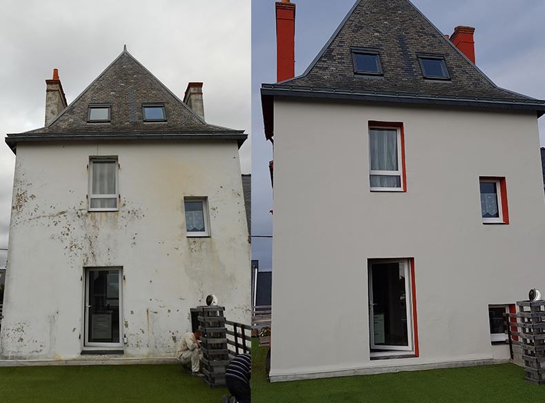 Avant après de la façade d'une maison repeinte