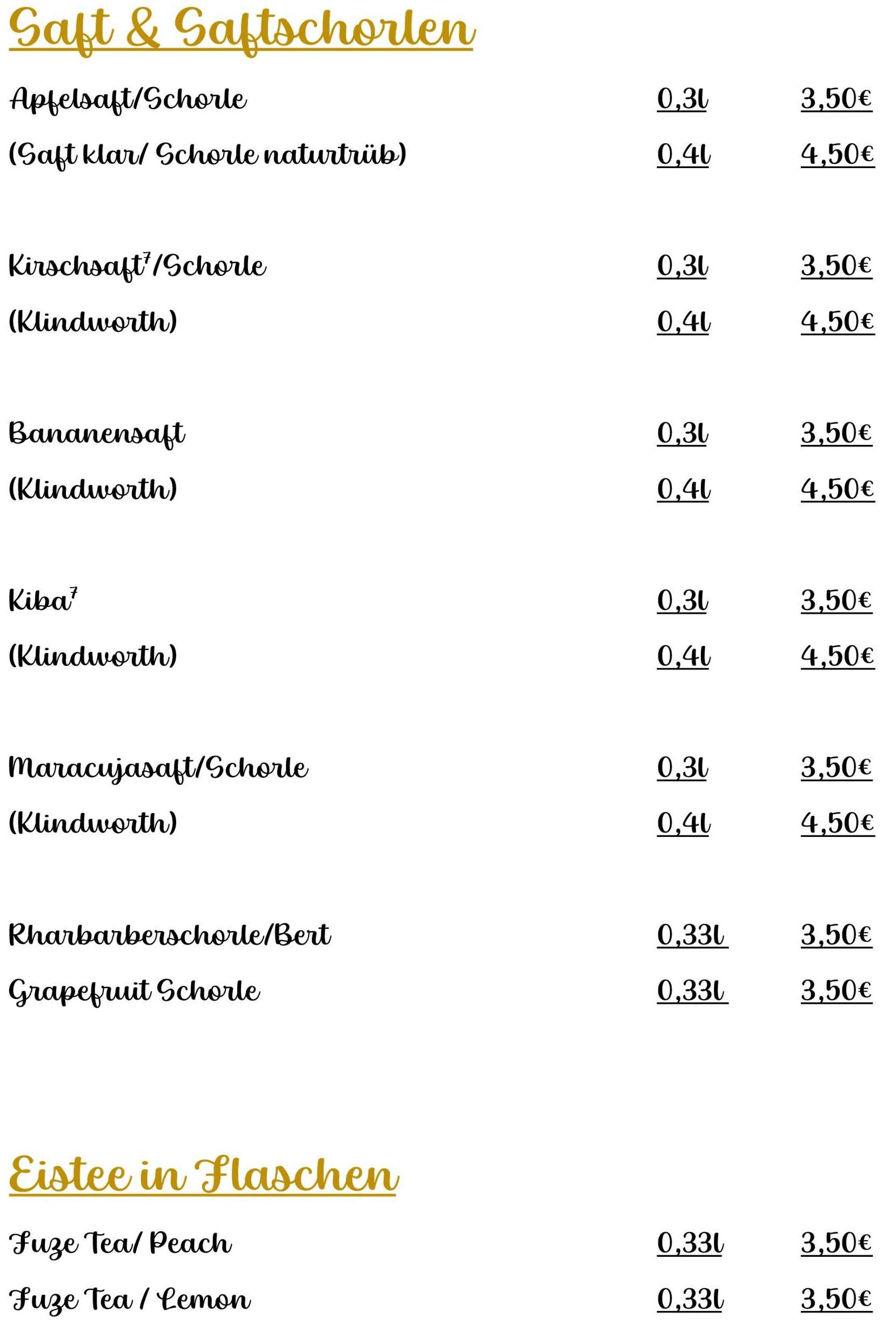 Säfte | Speisekarte | Räucherscheune