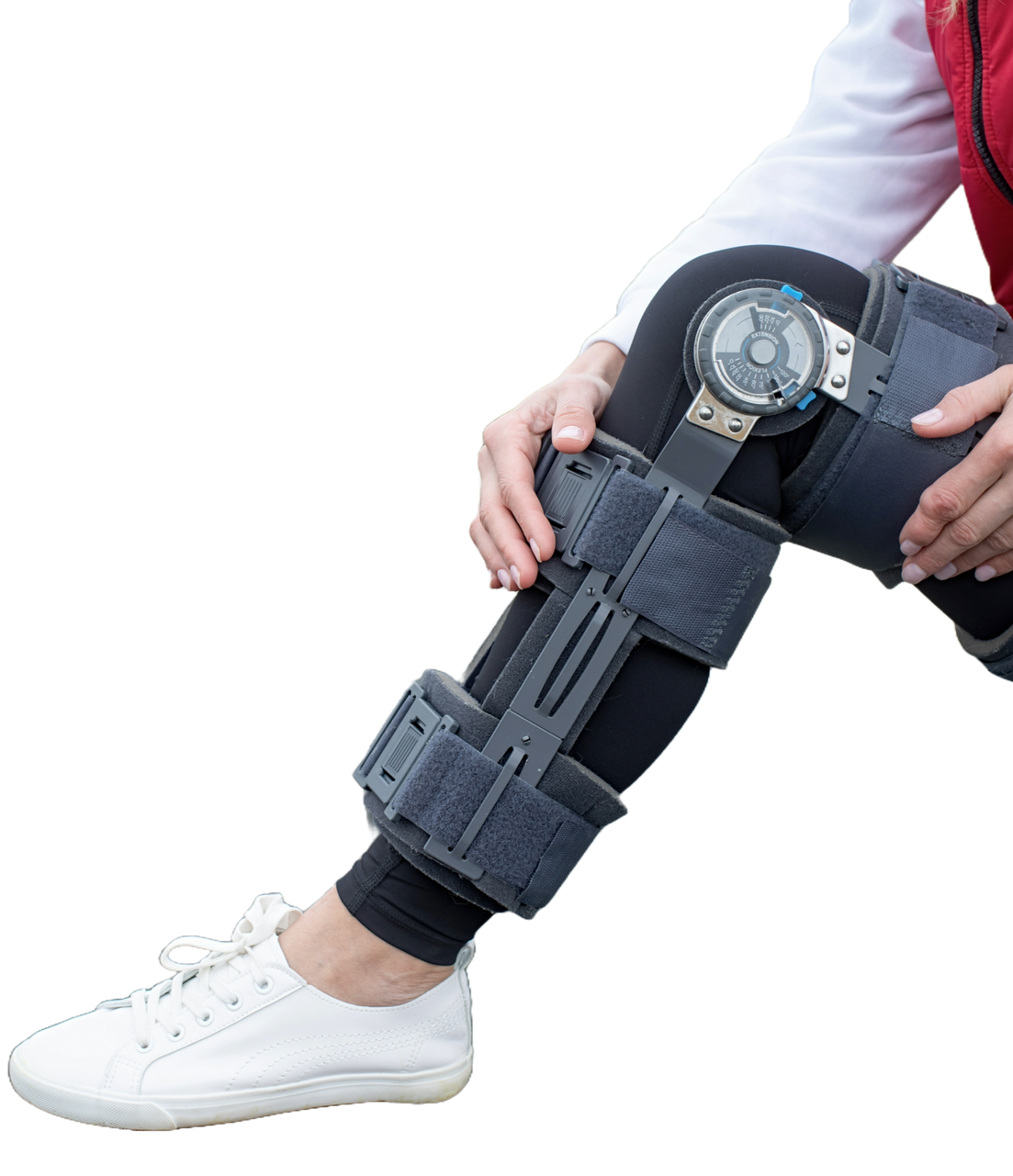 Un fauteuil roulant bleu.