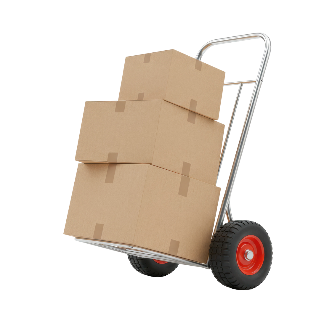 Des cartons sur un diable.