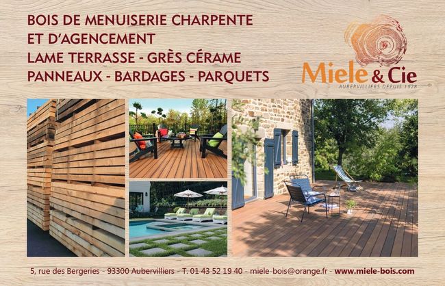 Publicité pour des services de menuiserie et d'aménagement de terrasses Miele & Cie