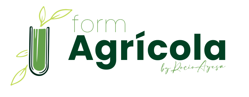 Logotipo para "forma Agr&iacute;cola" con tubo de ensayo verde y hojas.