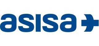 Un logotipo azul y blanco para una empresa llamada asisa.