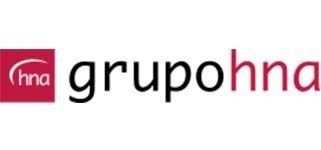 Un logotipo para una empresa llamada grupohna con un cuadrado rojo en el medio.