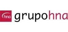 Un logotipo para una empresa llamada grupohna con un cuadrado rojo en el medio.