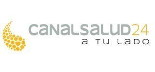 Un logotipo para canal salud 24 a tu lado con un círculo amarillo sobre fondo blanco.