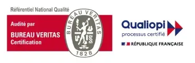 Logo Bureau Veritas Certification, Qualiopi processus certifié, République française.