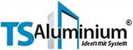 Ein blau-weißes Logo für TS Aluminium Ideen mit System.